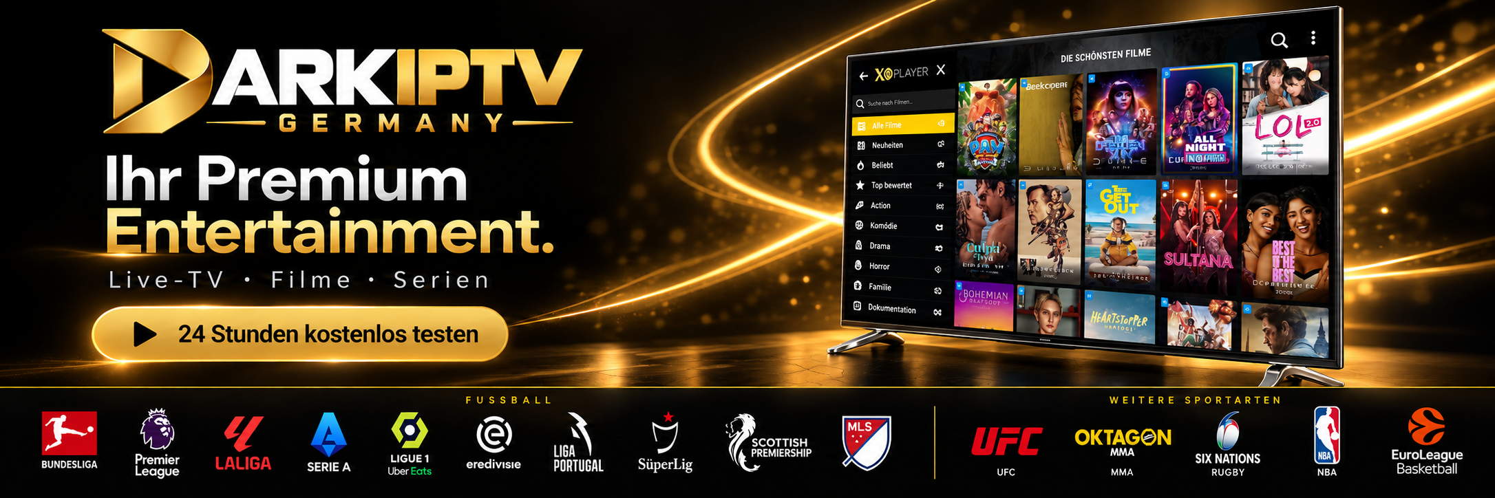DARKIPTV GERMANY: Ihr Premium Entertainment. Live-TV, Filme und Serien. 24 Stunden kostenlos testen.